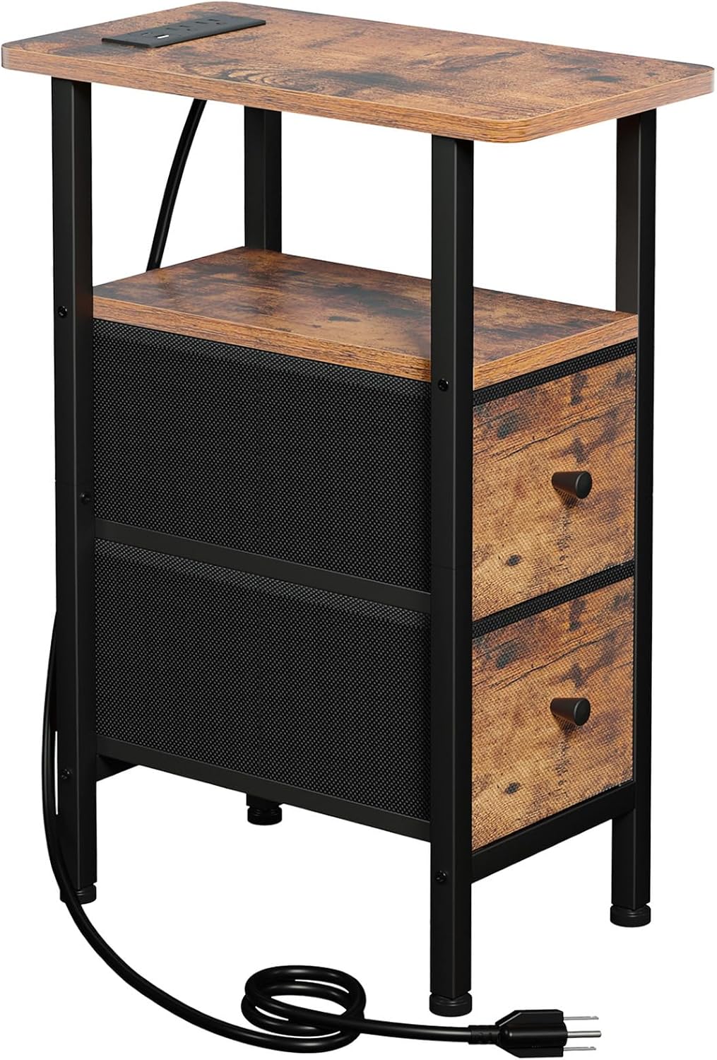LOAKEKEL Narrow End Table with Charging Station, Small Nightstand