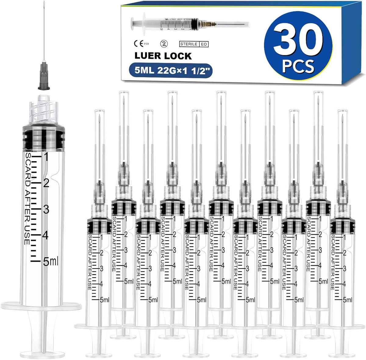 50 Pack 3ml Syringes with Needle-23Ga 1 Inch Needle with Luer Lock, Individually Sealed Packaging