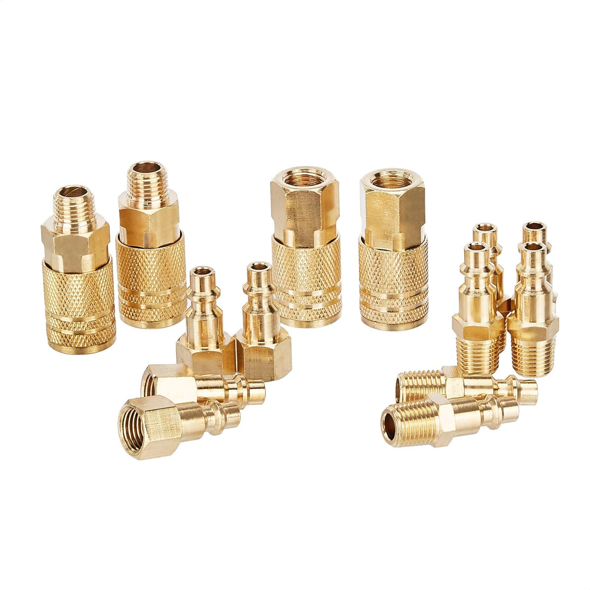 Amazon Basics Quick Connect Brass Air Coupler and Plug Kit, 1/4-Inch NPT Fittings, Air Compressor Accessories, 14 Count