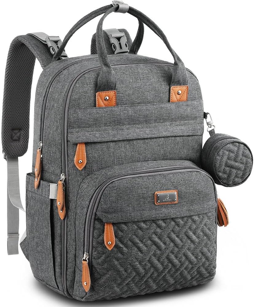 BabbleRoo Diaper Bag Backpack - Baby Essentials Travel Tote - Multi Function Water Resistant Diaper Bag, Travel Essentials Baby Bag with Changing Pad, Stroller Straps & Pacifier Case - Dark Gray