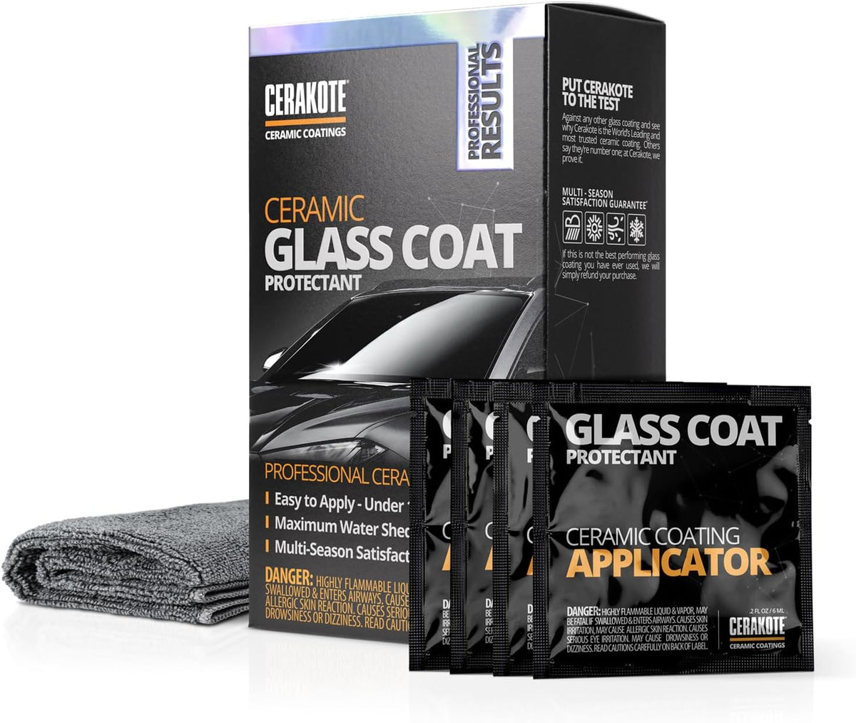 CERAKOTE® Ceramic Glass Coat Protectant, Rain Repellent for Cars, 4 Wipes