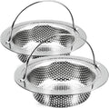 2 Pack Kitchen Sink Drain Strainer with Handle, Stainless Steel Large Kitchen Sink Drain Basket Food Catcher, Outer Diameter 4.5 Inch, Rust Free