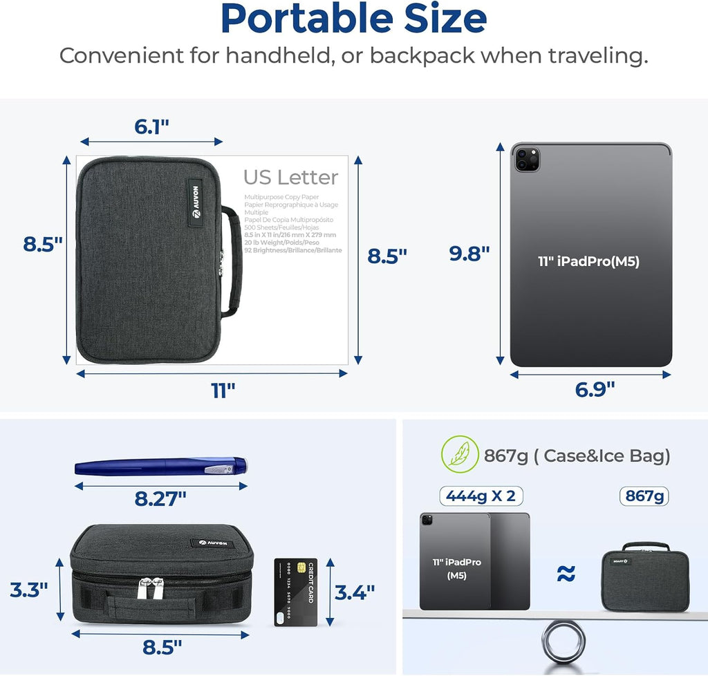 AUVON Large Insulin Cooler Travel Case, 4×160g for Longer Cooling Effect