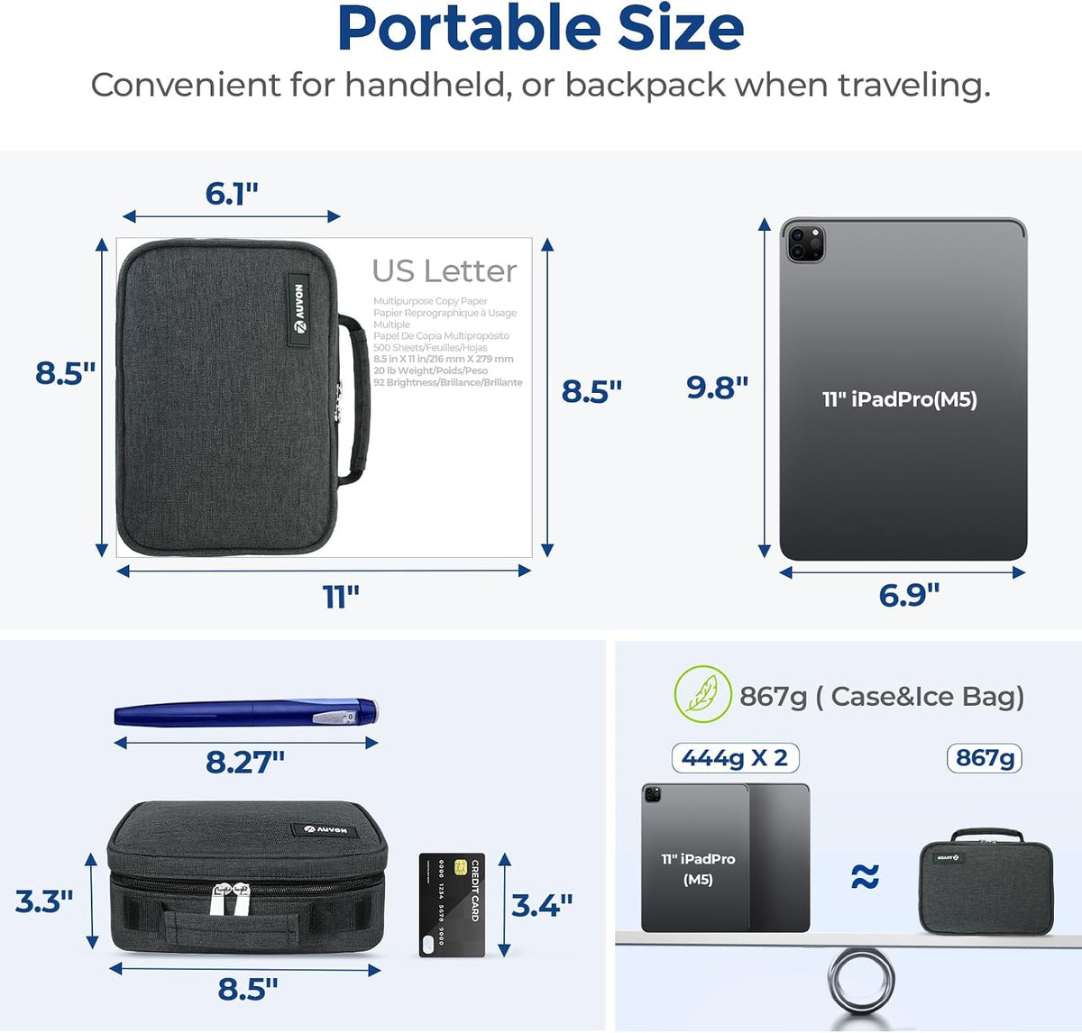 AUVON Large Insulin Cooler Travel Case, 4×160g for Longer Cooling Effect