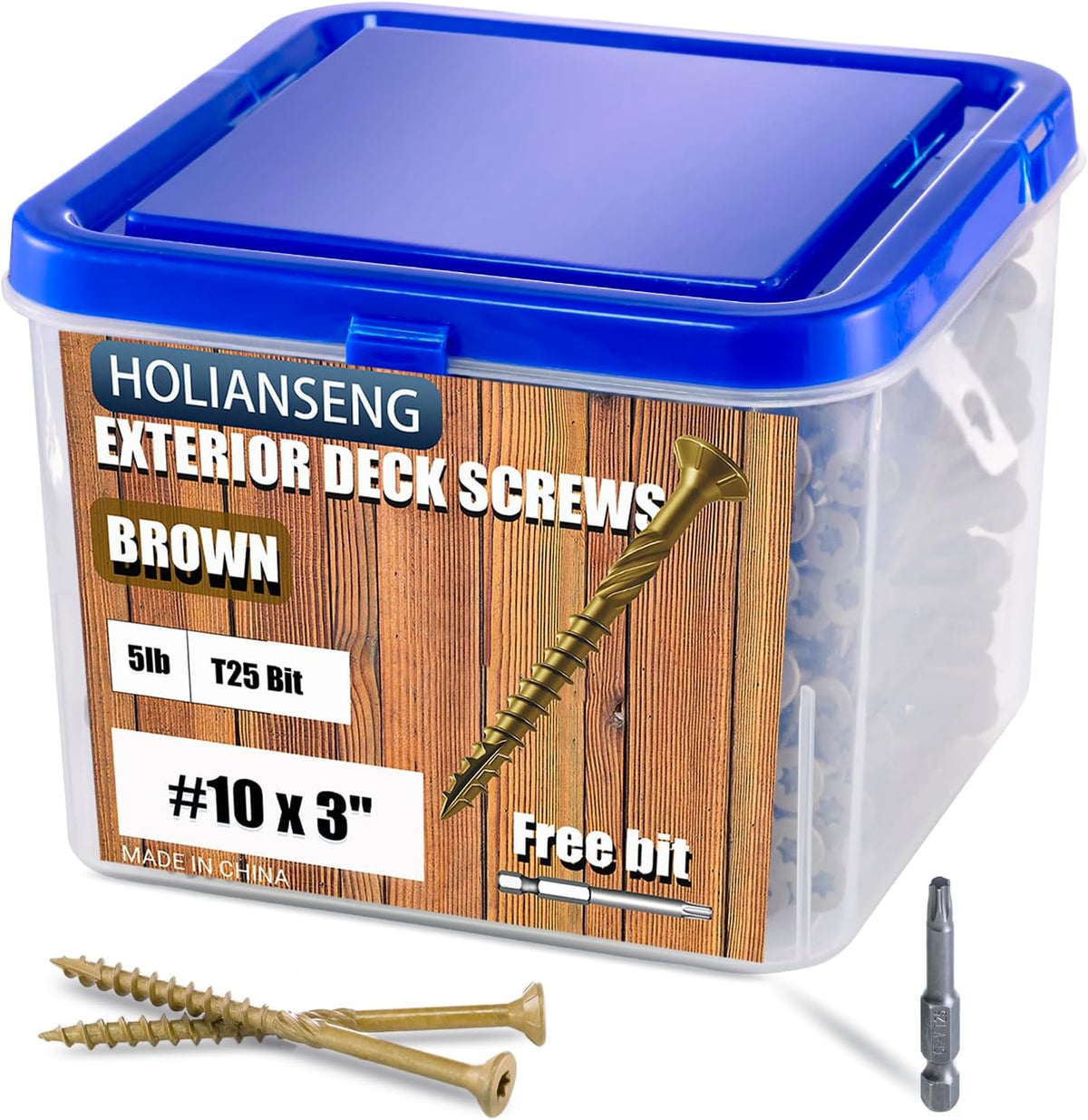 Deck Screws 3 Inch, #10 x 3'', Rust Resistant, Brown Epoxy Coated, Outdoor Screws, Torx/Star Drive, T25 Bit,5lb