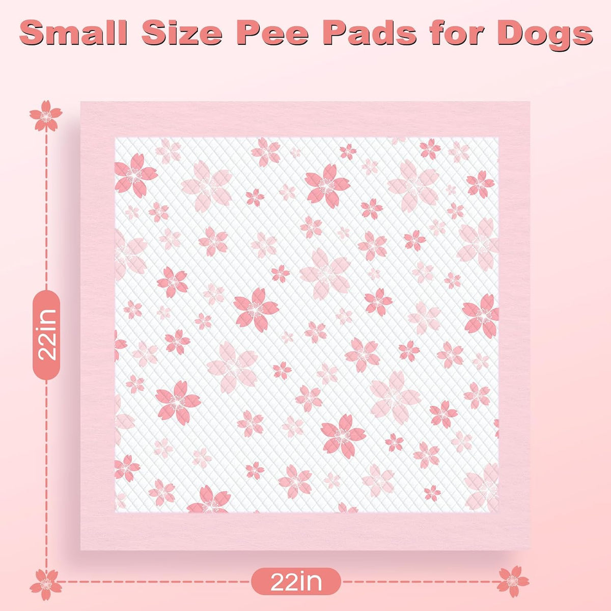 MIZOK Pink Puppy Pads with Adhesive Tabs Wee Wee Pads for Dogs 22x22in 50Ct | Cute Cherry Blossom Designs Feature Pheromone Attractant for Fast Training Small Dog Potty Pads Ideal for Female Puppy Needs