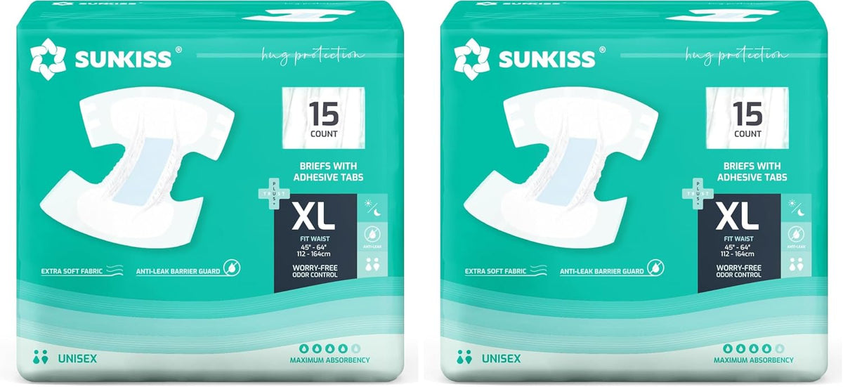 SUNKISS TrustPlus Adult Diapers with Tabs, Unisex, Medium, 15 Count
