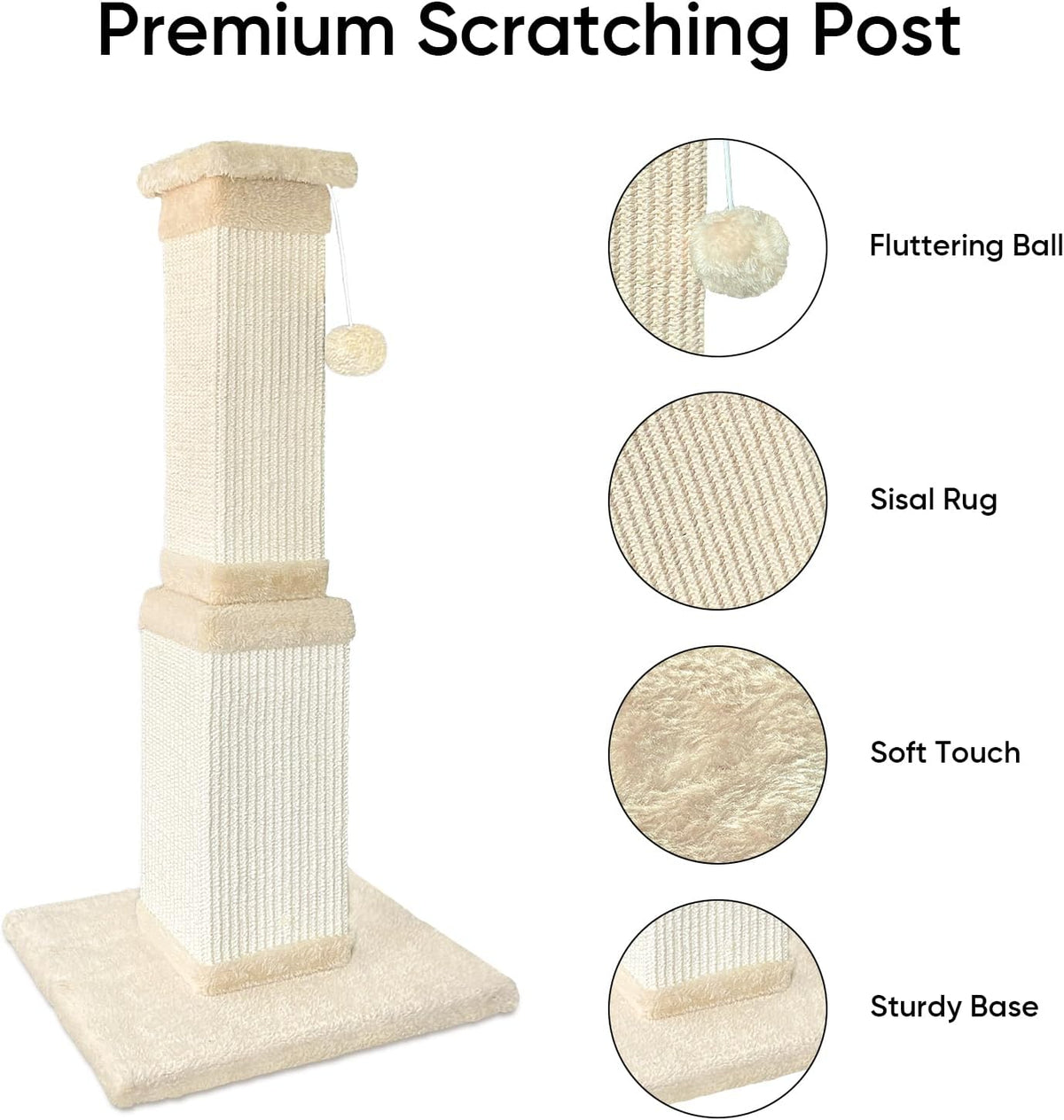 Cat Scratching Post for Indoor Cats, 32Inch Sisal Cat Scratcher, Beige
