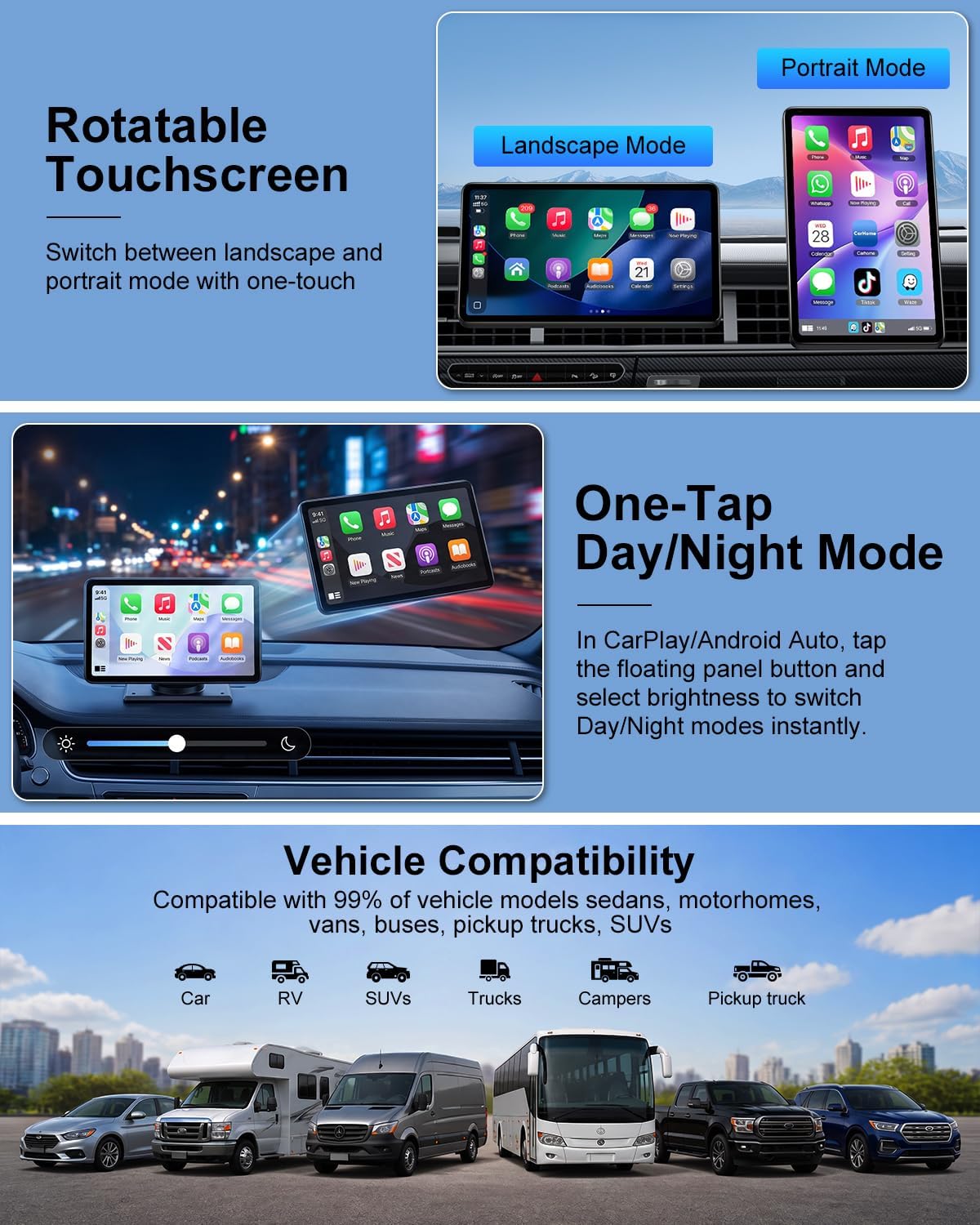 Carplay Screen for Car, 7" Wireless Apple Carplay & Android Auto