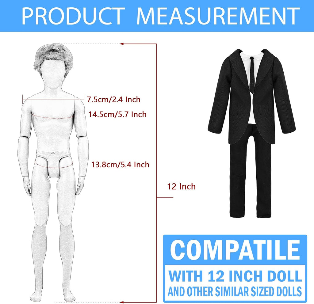 Lot 16 PCS Doll Clothes & Accessories Classic Black Suit for Boy Doll