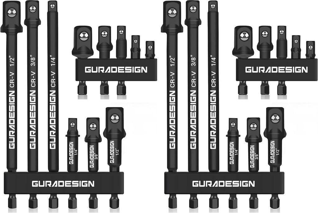 GURADESIGN 11-Piece Impact Socket Adapter Set - 3/6 Inch Hex Shank, Drill & Driver Adapter for 1/4" 3/8" 1/2" Impact Drivers