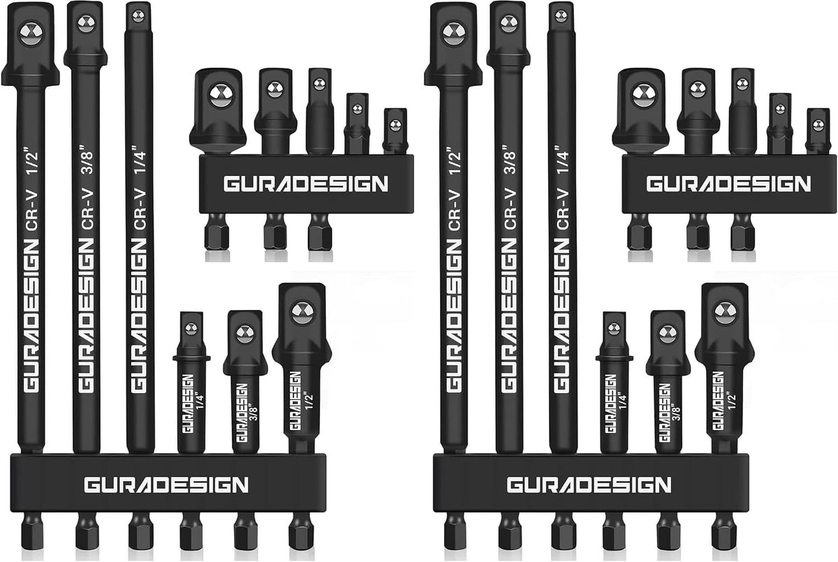 GURADESIGN 11-Piece Impact Socket Adapter Set - 3/6 Inch Hex Shank, Drill & Driver Adapter for 1/4" 3/8" 1/2" Impact Drivers