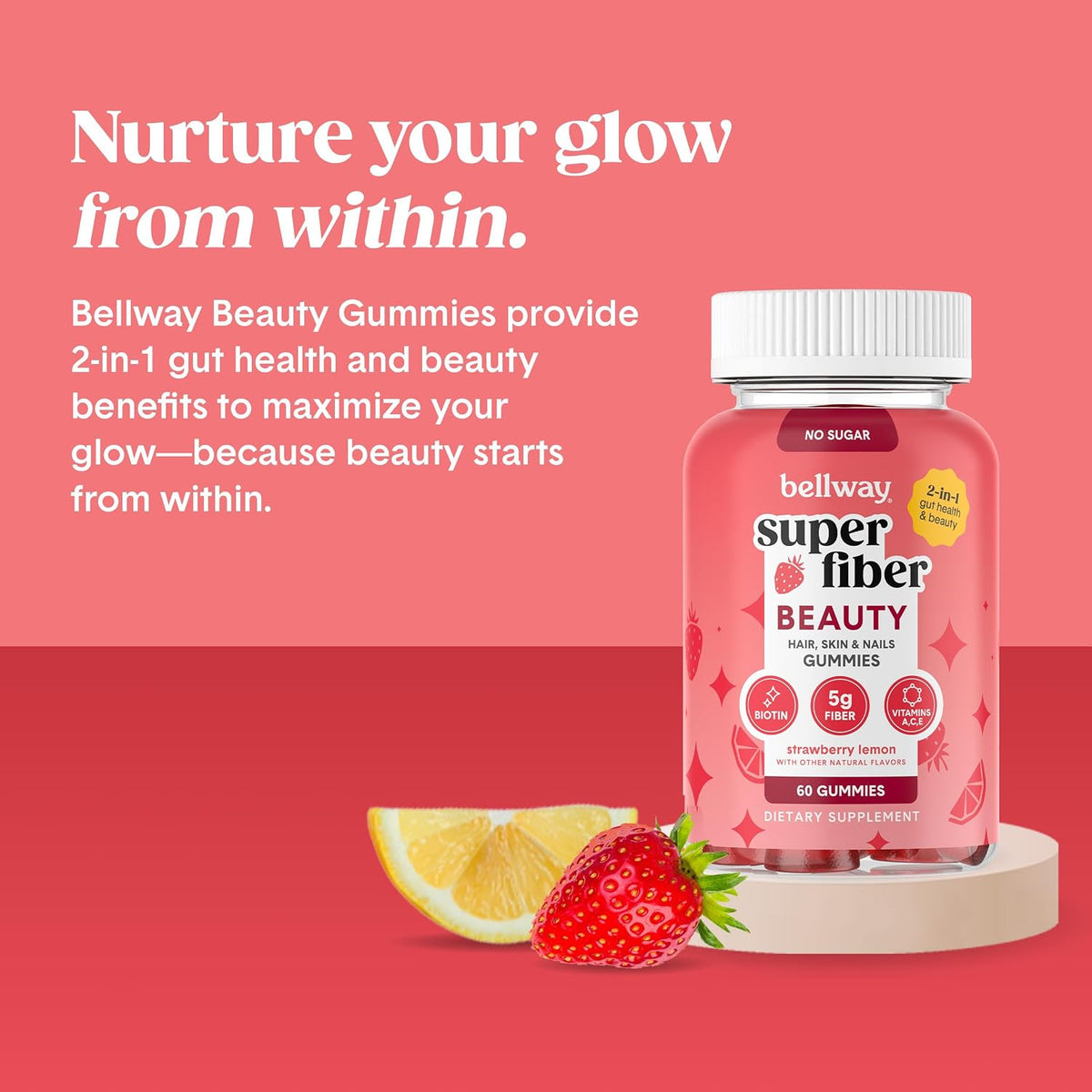 Bellway Super Fiber + Beauty, Fiber Gummies with Biotin, Sugar-Free, 60 Ct
