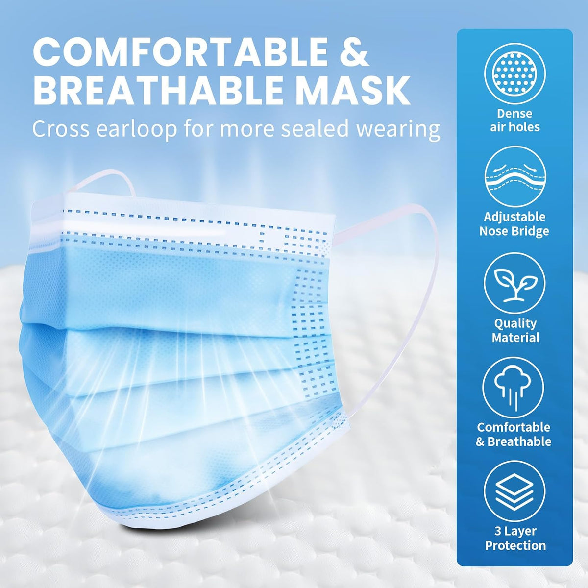 Borje Blue Disposable Face Mask 100 Pcs Blue Face Masks 3 Ply Protection Masks