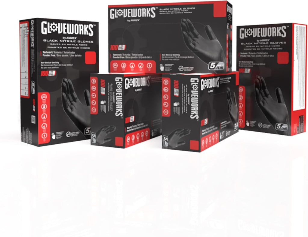 GLOVEWORKS Nitrile Gloves Disposable 5 mil Black Size Large Box of 100