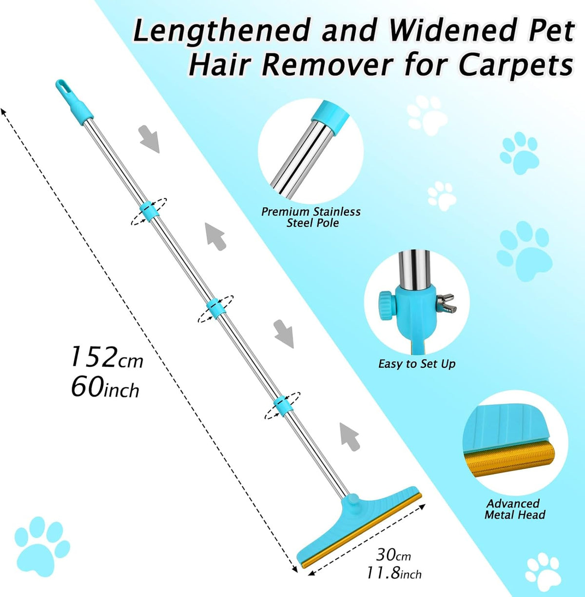 Carpet Rake for Pet Hair Removal Tool, Dog Cat Hair Remover for Furniture