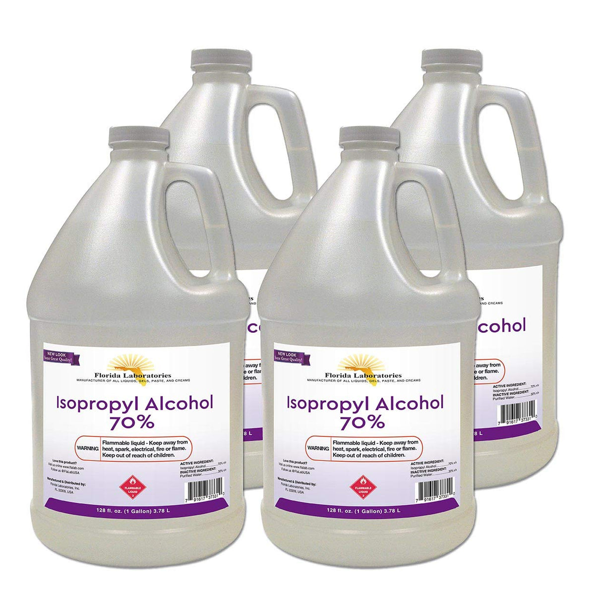 Isopropyl Alcohol Grade 70% Rubbing Alcohol 4 Gallon Pack, Made in USA