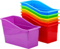 4E's Novelty 6 Durable Book and Binder Holder, Files Book Bins for Classroom, Plastic Vertical Storage Book Organizer Folder Office Classroom Organization Containers Supplies (Rainbow)