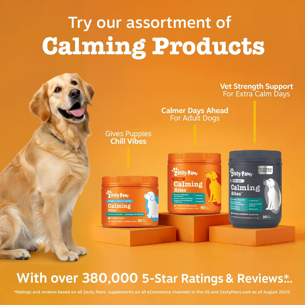 Zesty Paws Calming Chews for Dogs - Dog Calming Supplement, PB, 90 Ct