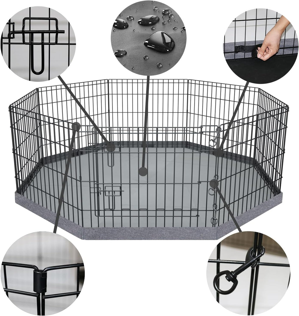 PETIME Foldable Metal Dog Exercise Pen/Pet Puppy Playpen Kennels Yard Fence Indoor/Outdoor 8 Panel 24" W x 24" H with Bottom Pad (with Bottom pad, 8 Panels 24" H)