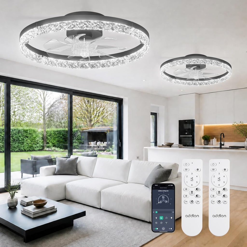 addlon 20" Ceiling Fans with Lights and Remote, Low Profile Fandelier