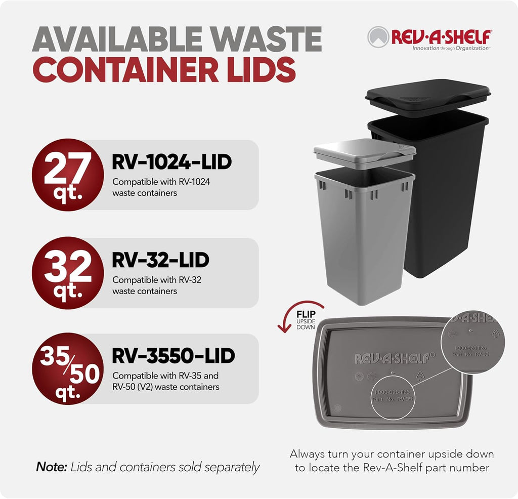 Rev-A-Shelf Double Pullout Garbage Trash Cans for Kitchen Cabinets, 35 Qt