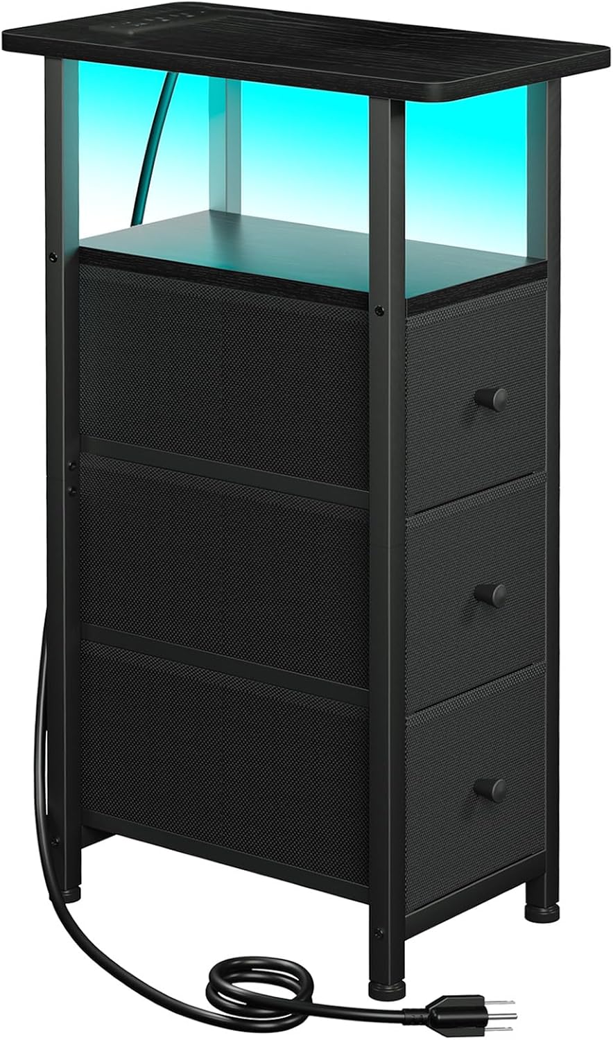 LOAKEKEL Narrow End Table with Charging Station, Small Nightstand