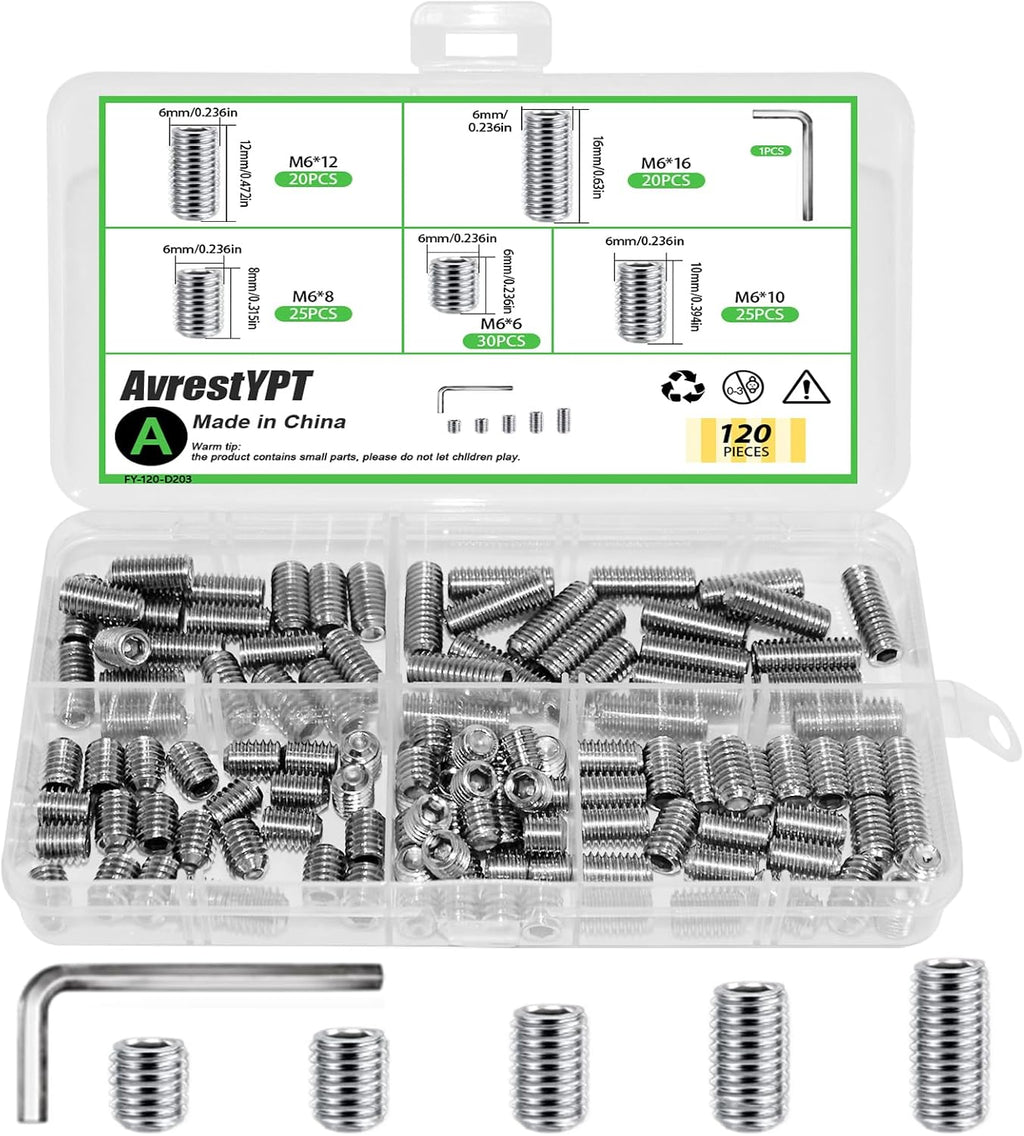 300 Pcs Set Screws, M3 M4 M5 M6 M8 Screws Assortment Kit,Allen Head Screws