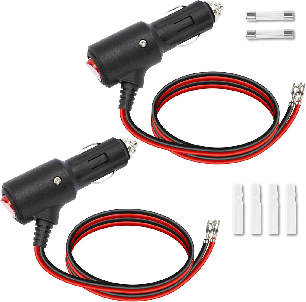 BFXM 12V Cigarette Lighter Plug with 16AWG 1FT Wire (2 Pack)