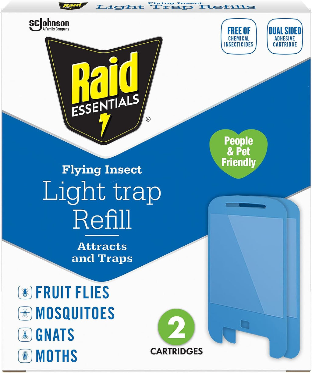 Raid Essentials Flying Insect Light Trap Refills, 2 Light Trap Refill Cartridges, Featuring Light Powered Attraction