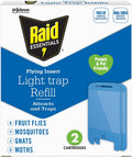 Raid Essentials Flying Insect Light Trap Refills, 2 Light Trap Refill Cartridges, Featuring Light Powered Attraction