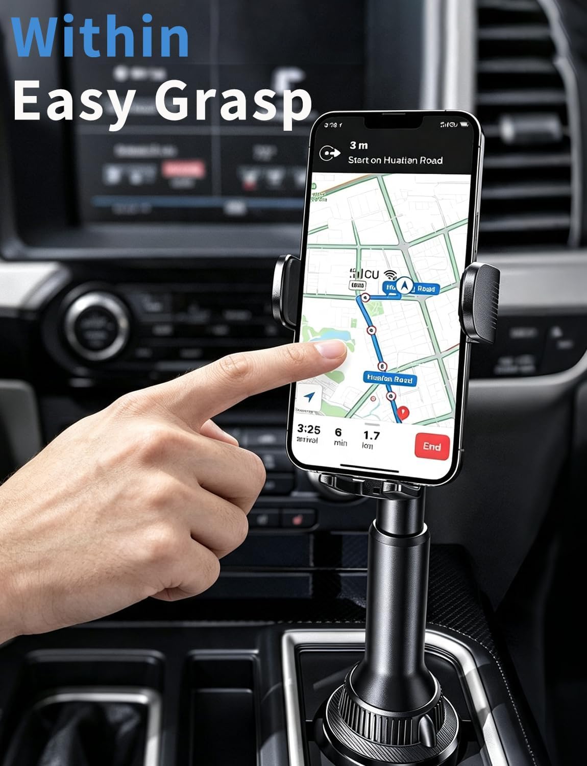 LISEN Cup Holder Phone Holder [No Shaking] Phone Holder for Car, 360° Adjustable iPhone Holder Car Accessories for Women Truck Jeep Golf for iPhone 17 Pro Max 16 15 14 Samsung S25 All 4-7'' Phone