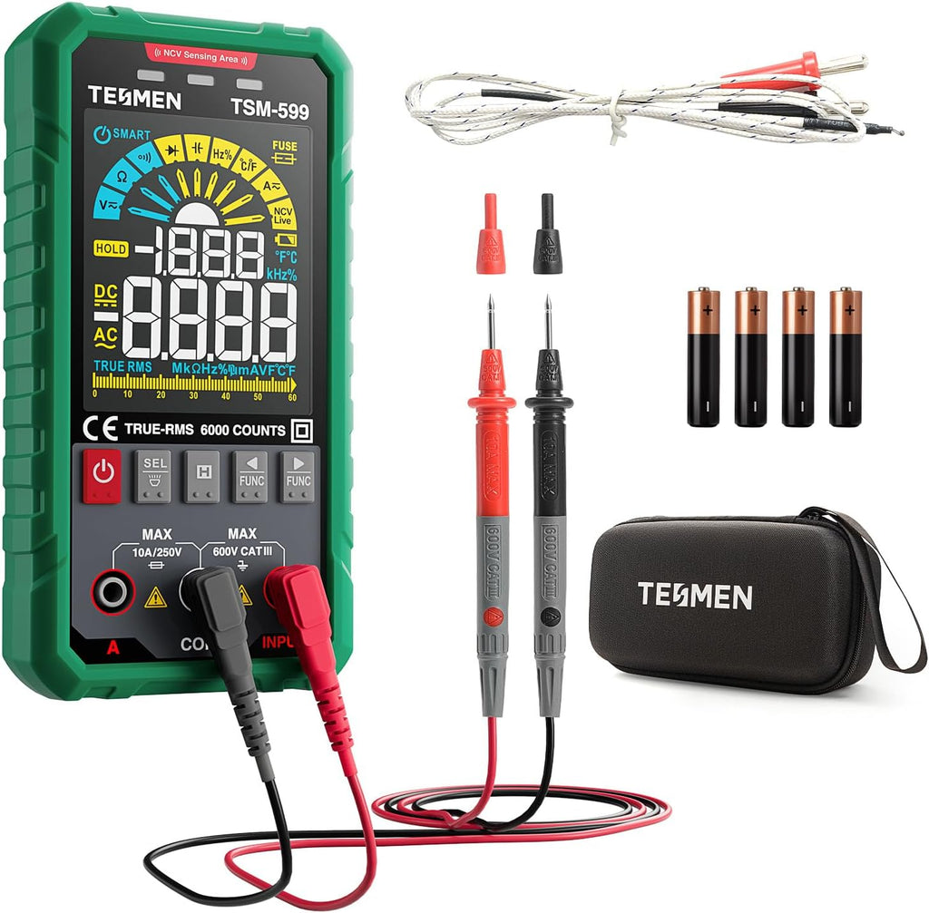 TM-510 Digital Multimeter, 4000 Counts, Smart Measurement, Auto-Ranging Voltmeter; Voltage Tester with Non-Contact Voltage Function, Measures AC/DC Voltage, Resistance, Continuity – Green