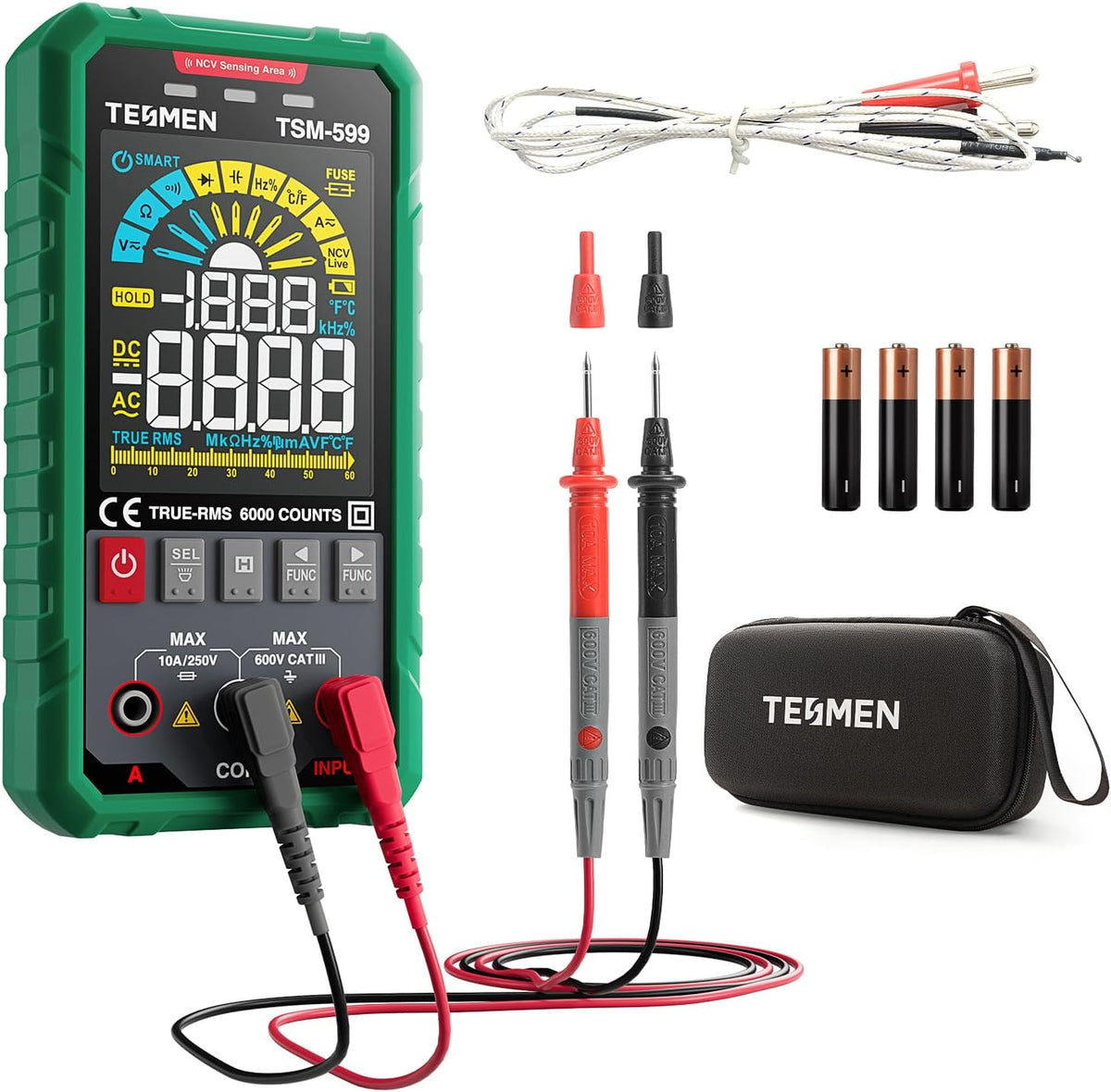 TM-510 Digital Multimeter, 4000 Counts, Smart Measurement, Auto-Ranging Voltmeter; Voltage Tester with Non-Contact Voltage Function, Measures AC/DC Voltage, Resistance, Continuity – Green
