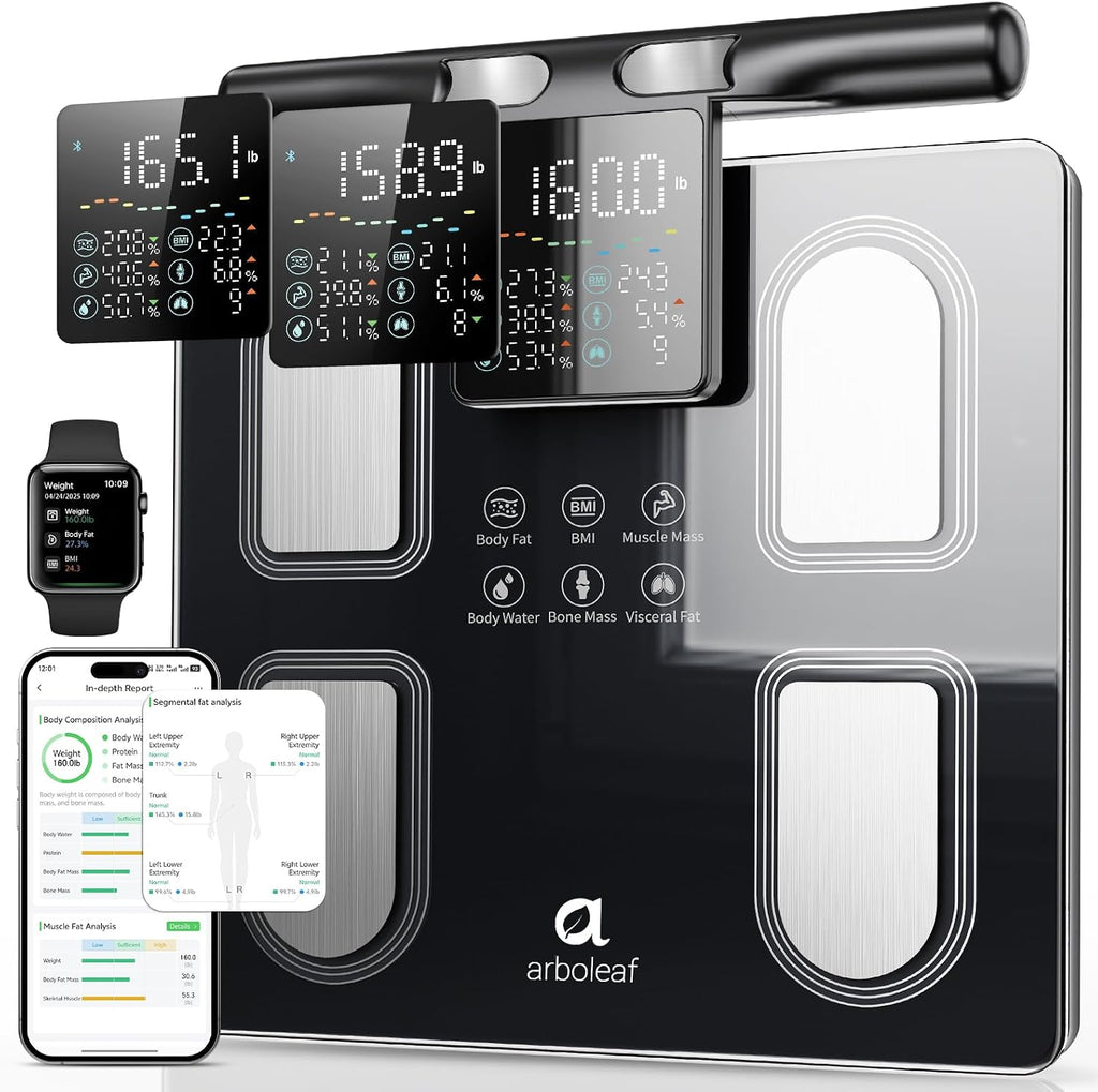 Arboleaf 8-Electrode Body Composition Scale with Handle Display, Black