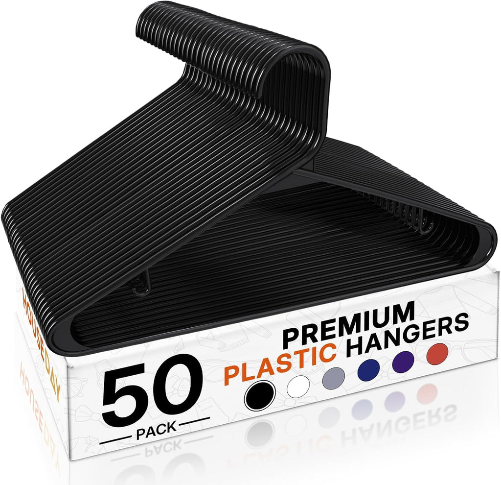 HOUSE DAY White Plastic Hangers 50 Pack, Slim Space-Saving Clothes Hangers