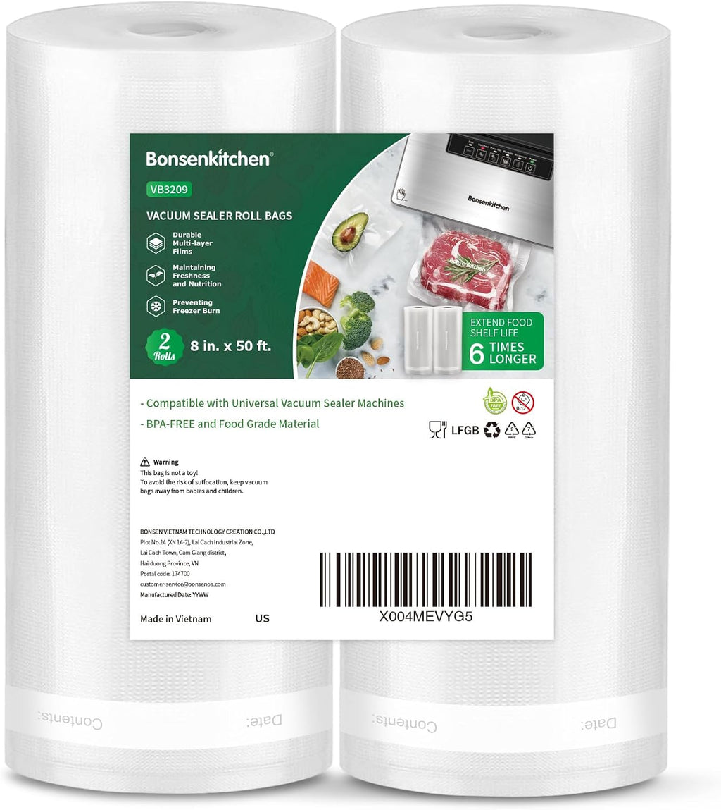 Bonsenkitchen Vacuum Sealer Bags, 2 Rolls 11" x 50', for Food Storage Saver
