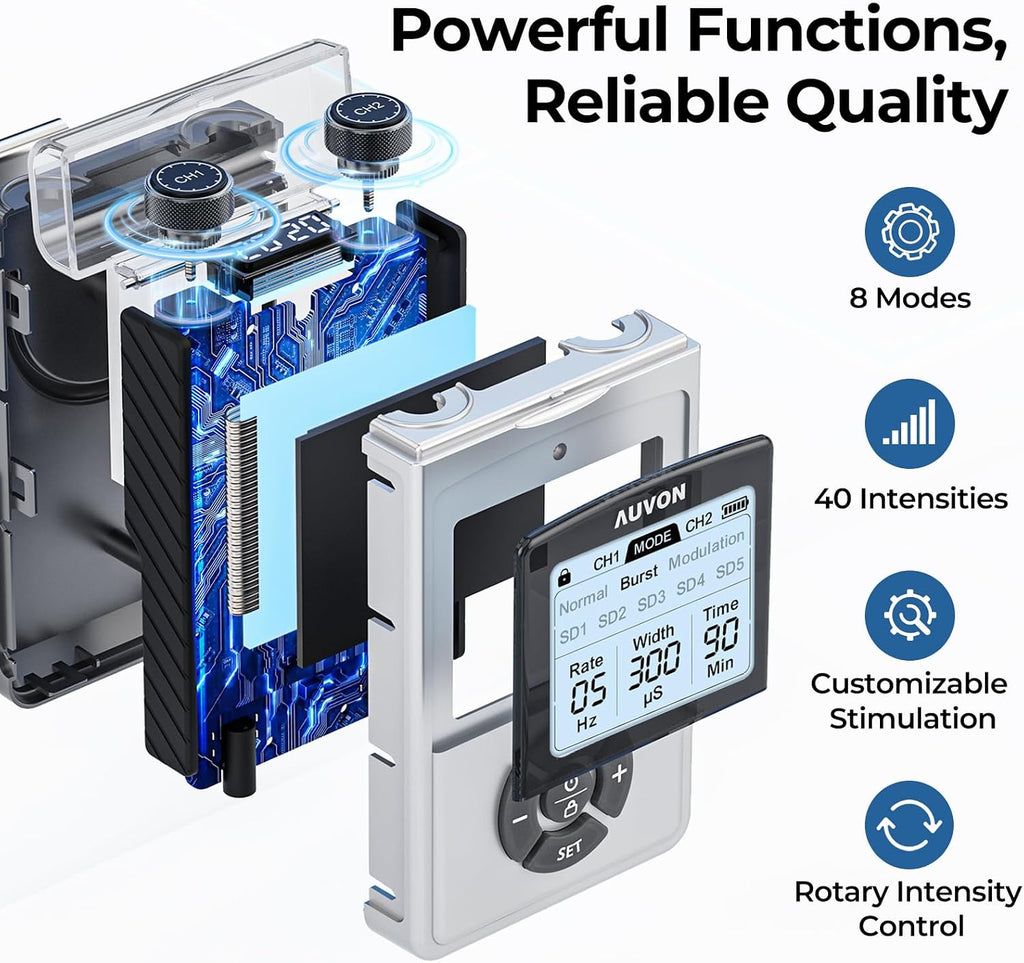 AUVON Rechargeable Digital TENS Unit Muscle Stimulator with 600 mAh Battery