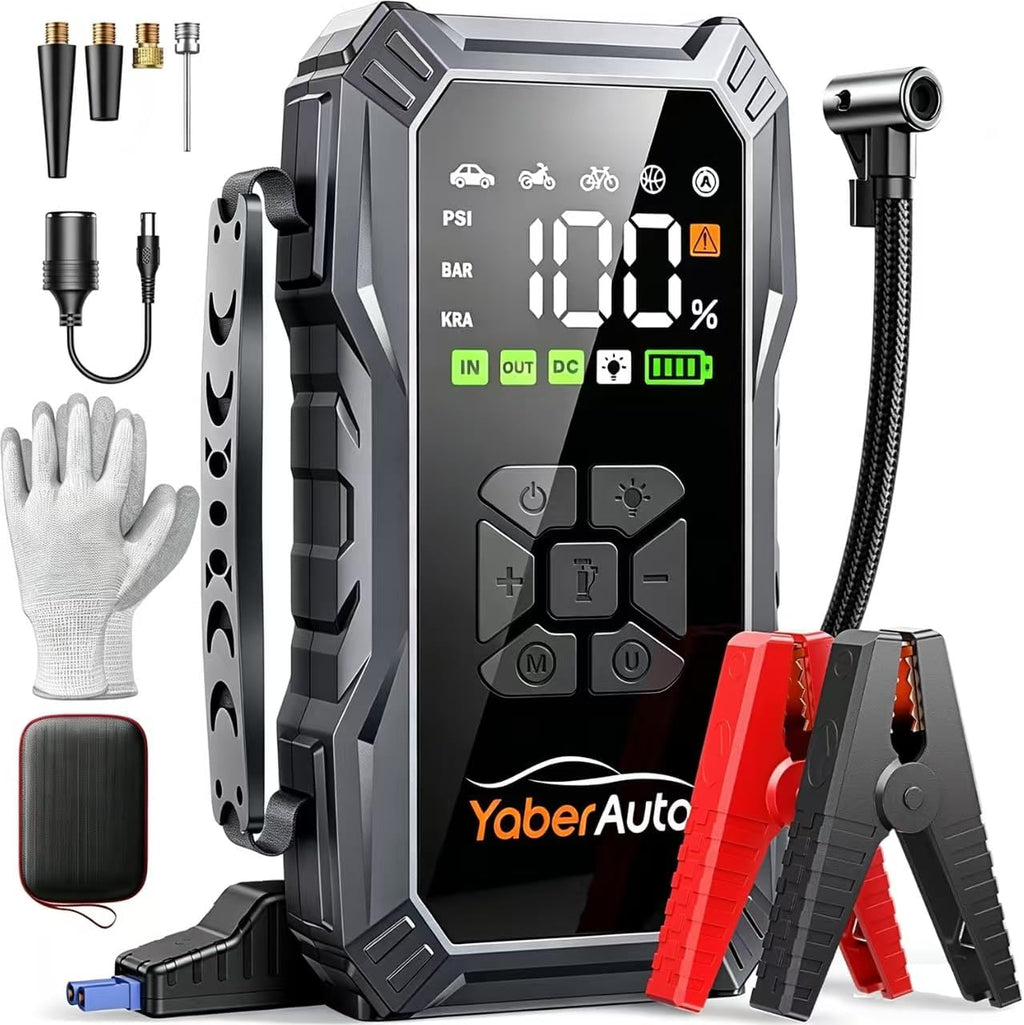 YaberAuto 12-in-1 Jump Starter with Air Compressor 8000A 160PSI 65W Charge
