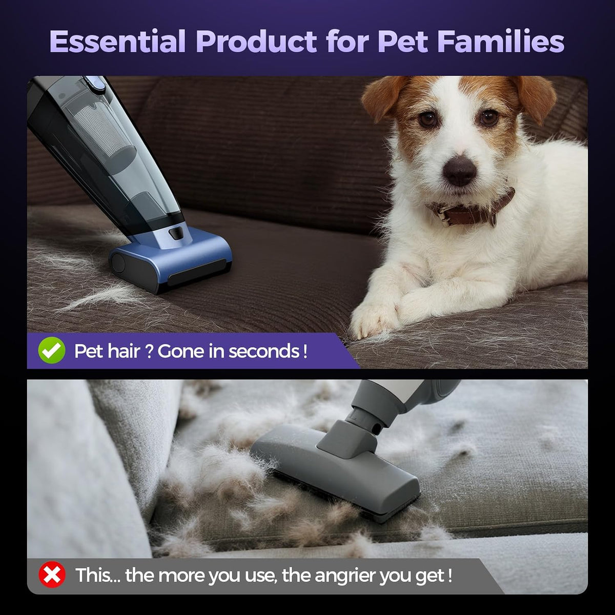 Pet Hair Handheld Vacuum Cordless: 20000PA Rechargeable Car Vacuum Cleaner