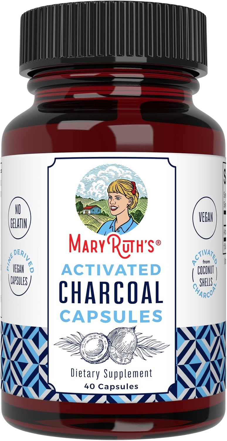 MARYRUTH'S Activated Charcoal Capsules, 950 mg, Non-GMO, Vegan, 40 Count