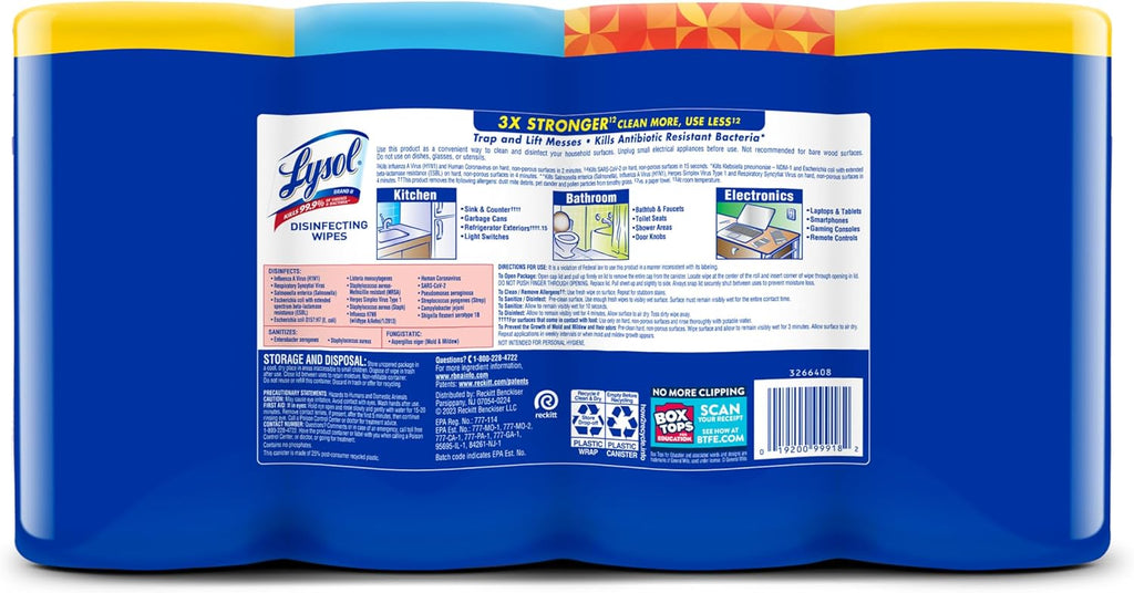 Lysol Disinfecting Wipes, Cleaner, Lemon + Mango + Linen, 80 ct. (4 Pack)