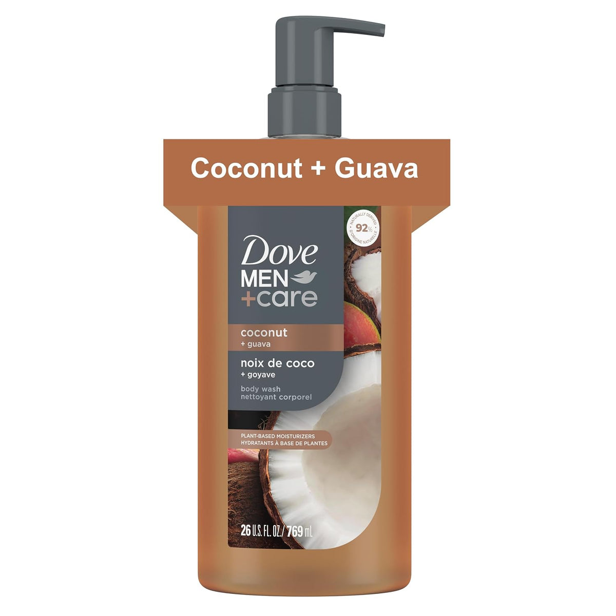Dove Men Moisturizing Body Wash for Men, Coconut + Guava, 26 oz