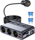 LIHAN 7-1 Cigarette Lighter Splitter, 3-Socket Adapter with PD 30W Type-C