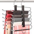 HUITEM Space Saving 6 Tier Pant Hangers, Anti-Slip, Stainless Steel, 2 Pack, Black