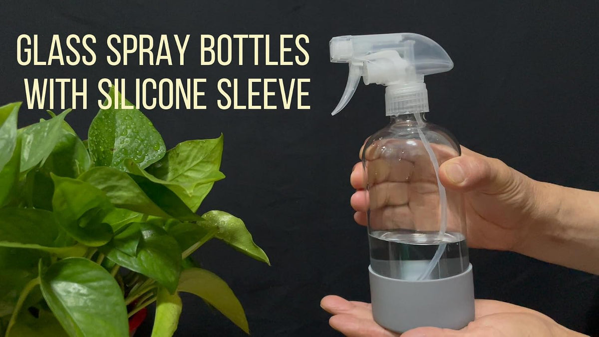 Glass Spray Bottles with Silicone Sleeve, 2Pack 16oz, Olive Green&Pink