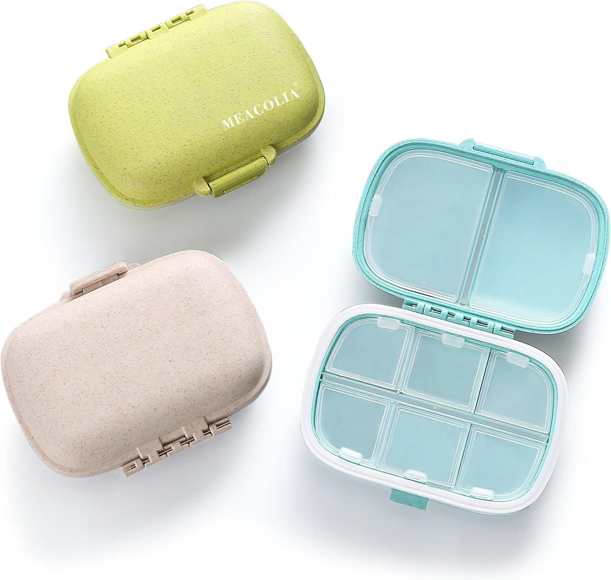 MEACOLIA 3 Pack Travel Pill Organizer, 8 Compartments Pill Box