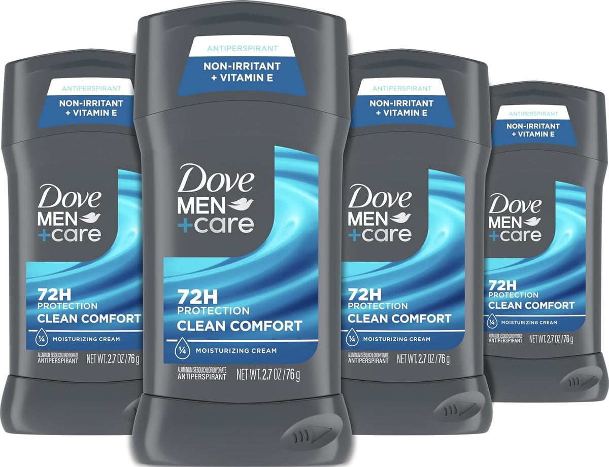 Dove Men Antiperspirant Stick Clean Comfort Sweat & 4 Count 2.7 oz