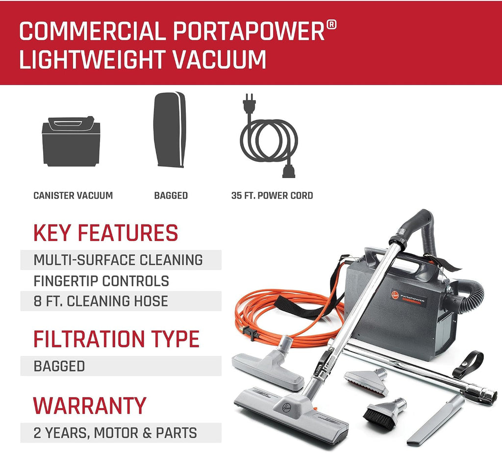 Hoover Commercial PortaPower Lightweight Canister Vacuum Cleaner