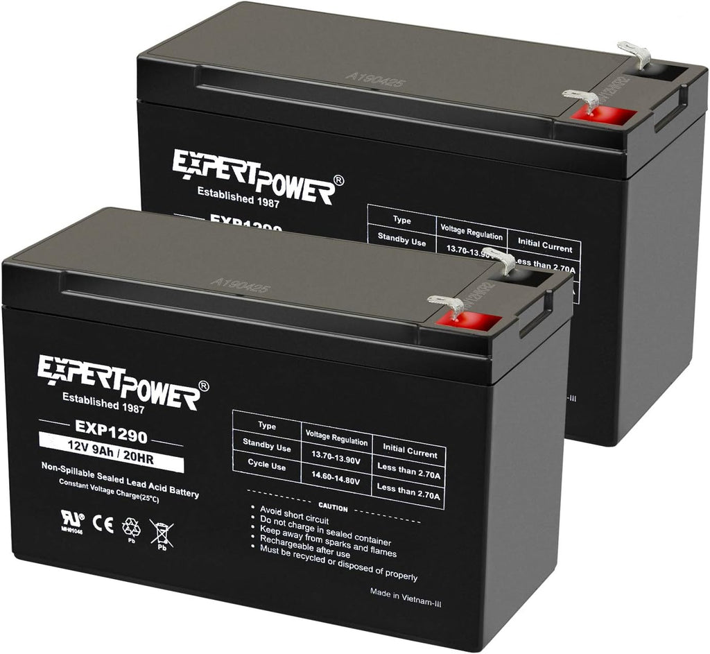 ExpertPower EXP1290, 2 Pack 12V 9AH SLA AGM Rechargeable 12V Battery Backup